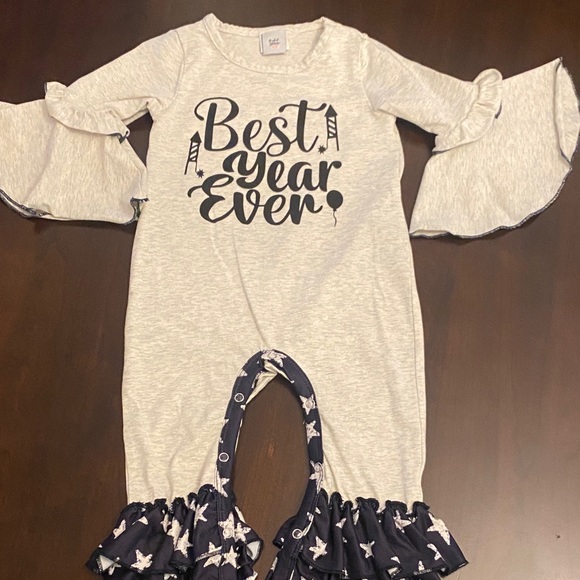 Charming Kids' Gray and Navy Ruffle Romper - Picture 1 of 5